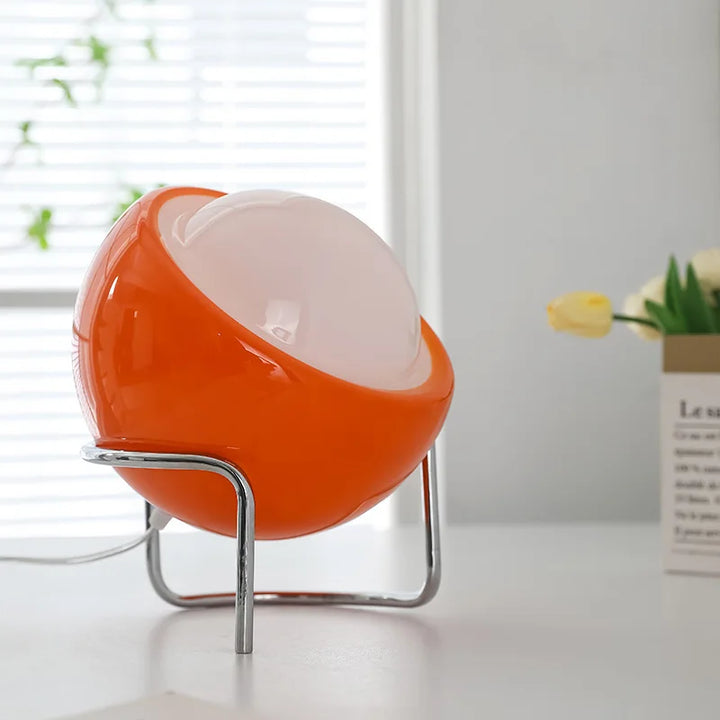 Kalsten | Aurivio Table Lamp | Glass & Stainless Steel | Retro-Nordic Design | LED Night Light Beige/Orange | Ø21×H25 cm