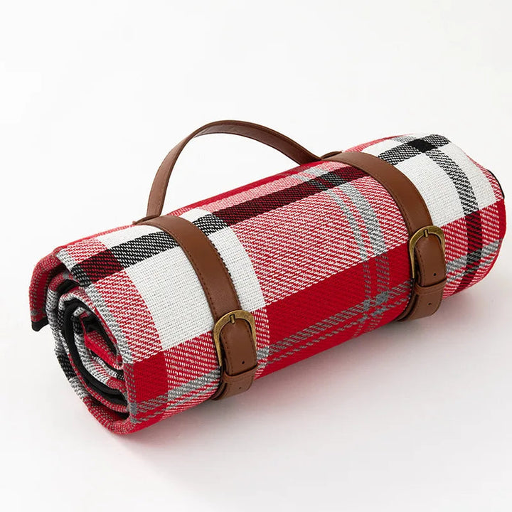 Waterproof picnic blanket with leather carrying strap | Kalsten