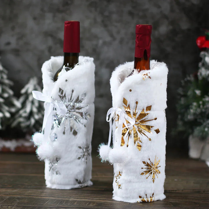Christmas bottle cover with fur collar – festive cover for wine bottles, gnome decoration for Christmas, perfect as gift wrapping | Noxord