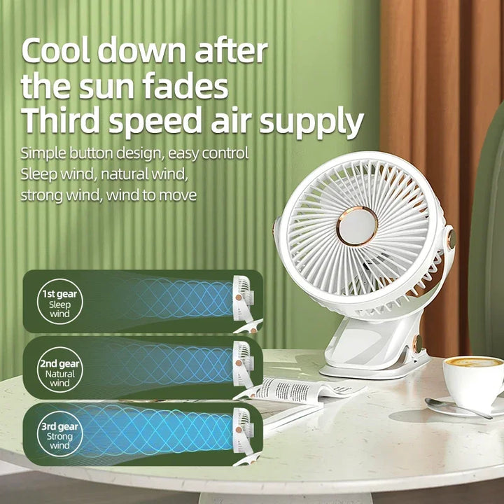 Multi-Angle Outdoor Clip-On Rechargeable Cooling Fan | Kalsten