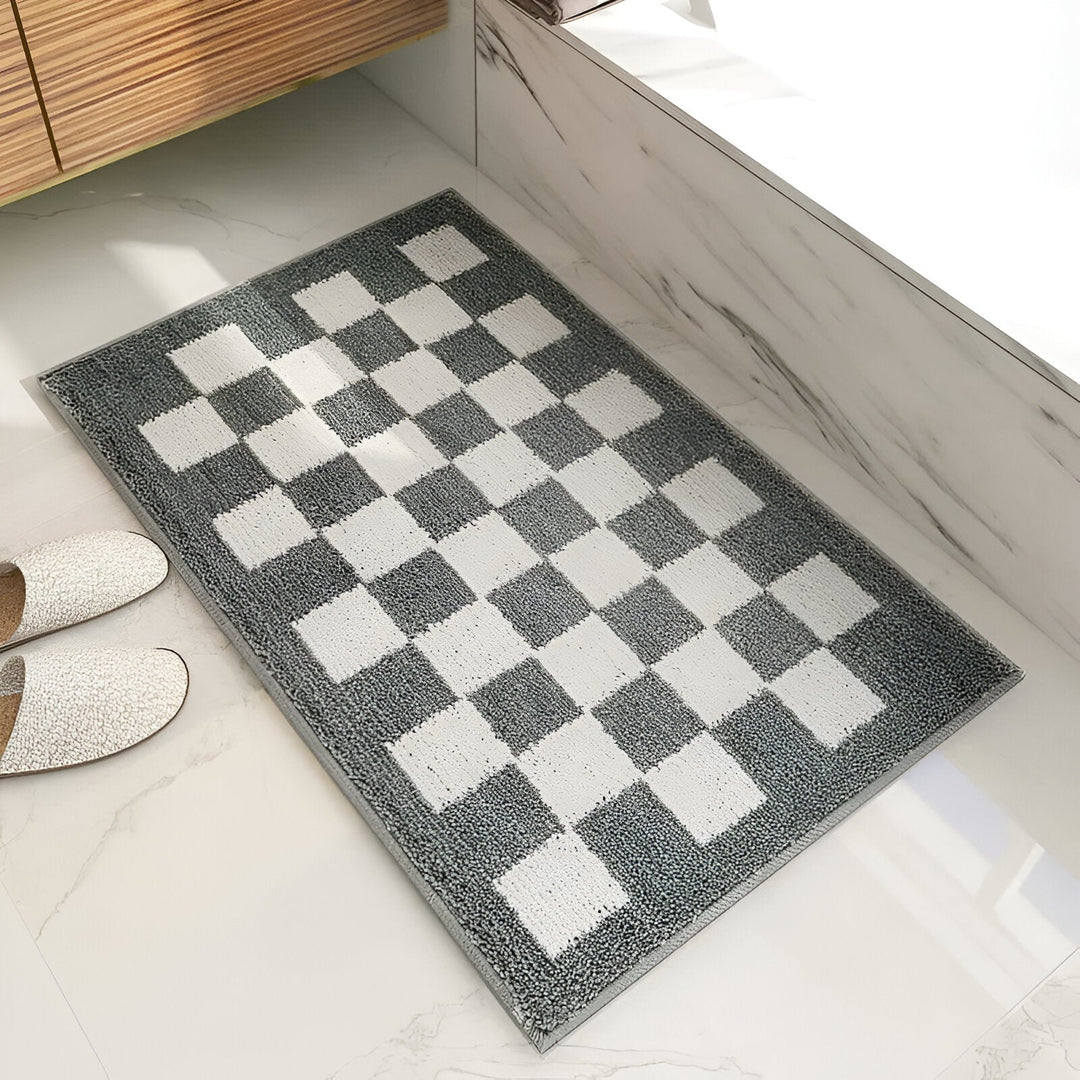 Kalsten | Plush Checkered Microfiber Bath Mat Black and White