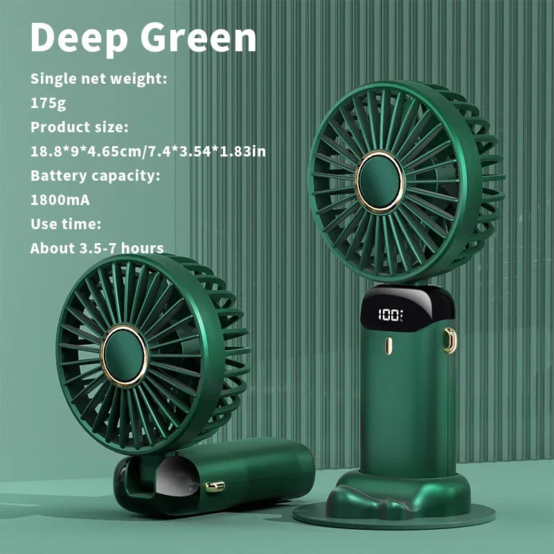Handheld Mini Fan – 3000mAh Foldable Portable Desk & Neck Hanging Fan with 5 Speeds, USB Rechargeable & Phone Stand Display | Kalsten