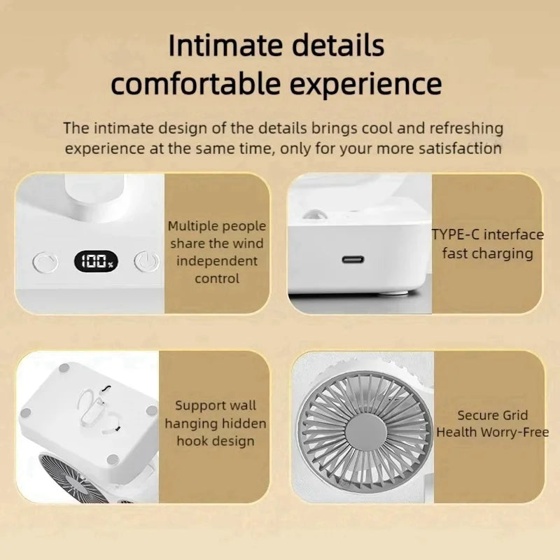 Adjustable Double-Head Portable Table Fan Night Lamp | Kalsten