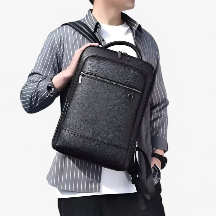 Kalsten | Elegant leather rucksack for men/women with USB port for laptop and everyday use, 15.6 inch, black