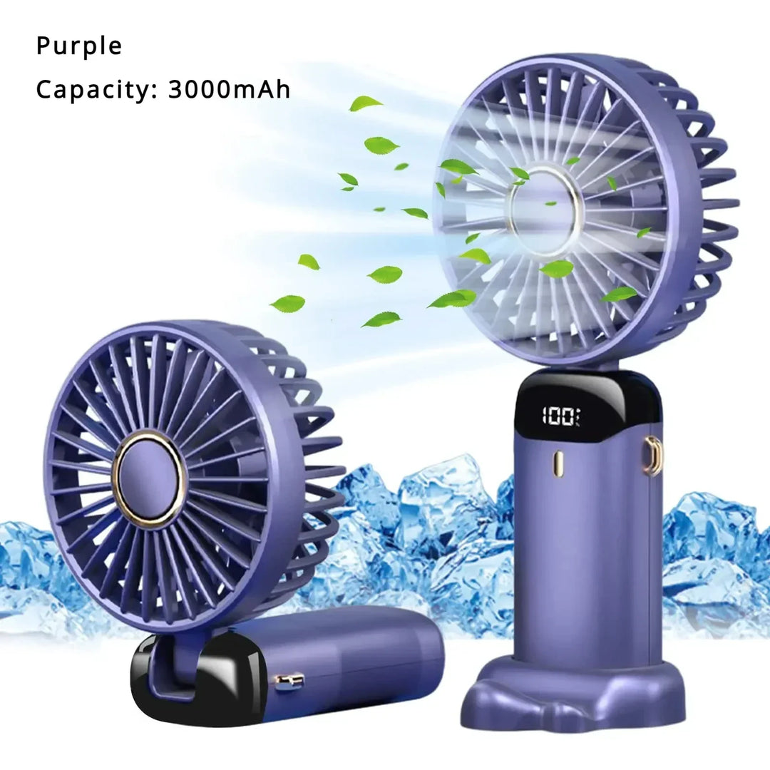 5000mAh Handheld Mini Fan – Wireless USB Rechargeable Portable Fan with Digital Display, Phone Holder, 5-Speed Foldable Neck Hanging Fan | Kalsten