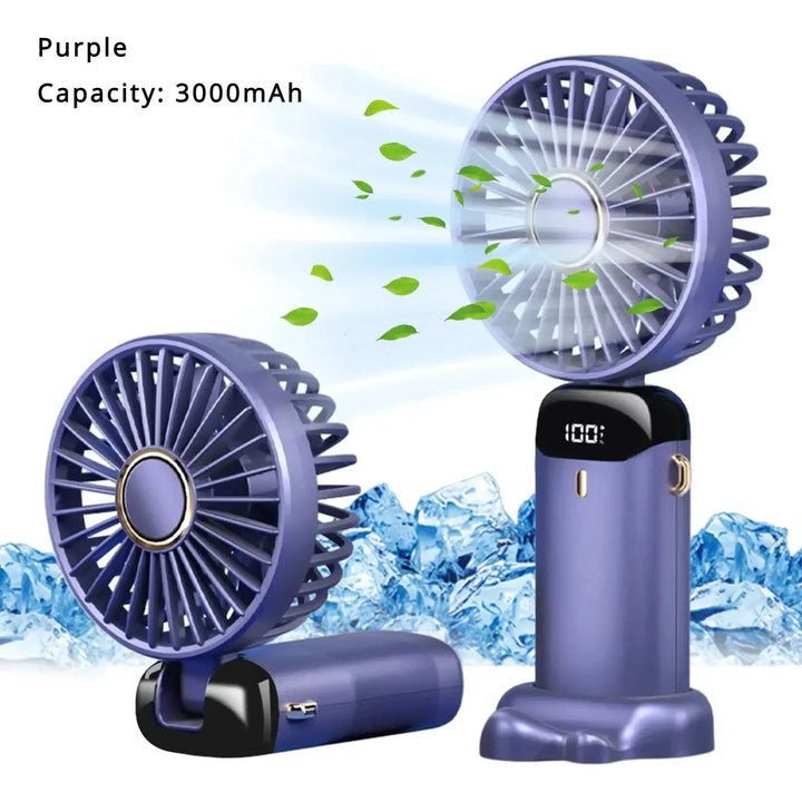 5000mAh Handheld Mini Fan – Wireless USB Rechargeable Portable Fan with Digital Display, Phone Holder, 5-Speed Foldable Neck Hanging Fan | Kalsten