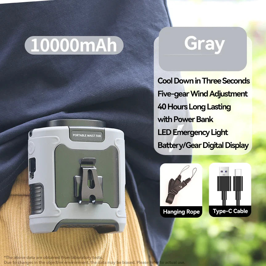 20000mAh Portable Waist Fan – Hanging Neck Fan with Power Bank, Strong Wind, LED Lighting for Sports, Courier, Outdoor Work | Kalsten