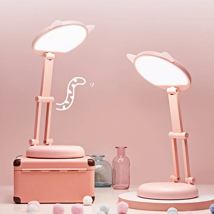 Adorable Folding Pink Cat Ear Desk Lamp - Portable Eye Protection Night Light for Reading and Learning | Kalsten
