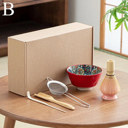 Matcha Tea Set 6-Piece Green Ceramic and Bamboo Standard Size