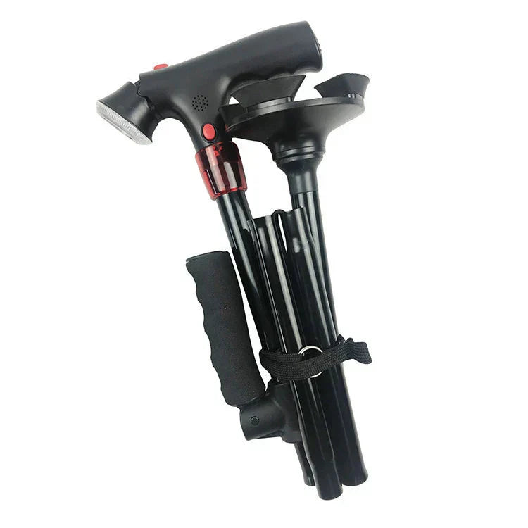 Kalsten | Foldable Walking Cane with LED Light | Height Adjustable | Anti-Slip Base | Alarm Function | Lightweight Aluminum