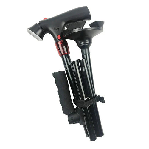 Kalsten | Foldable Walking Cane with LED Light | Height Adjustable | Anti-Slip Base | Alarm Function | Lightweight Aluminum