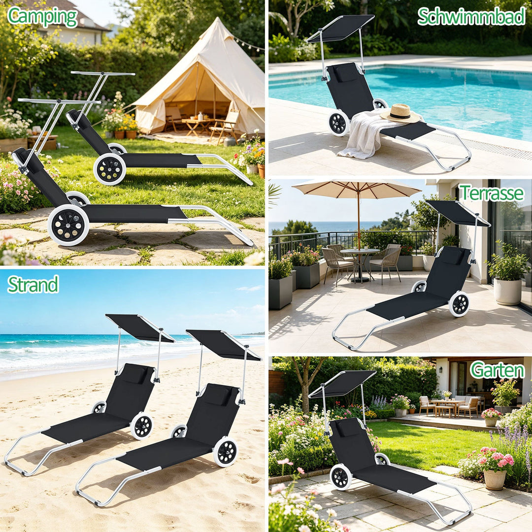 Sun lounger with wheels and sun canopy folding garden lounger | Kalsten