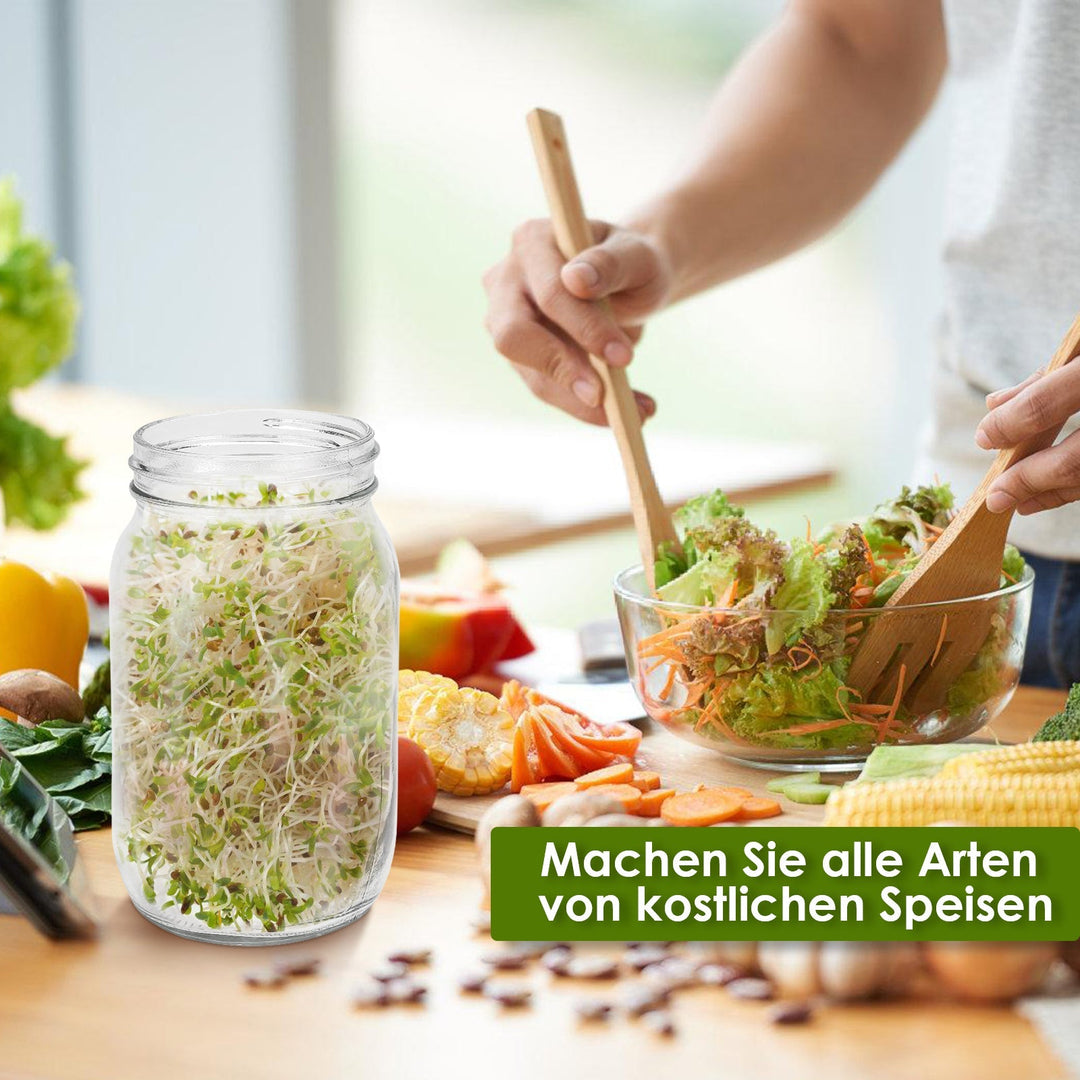 Sprouting glass germination glass 2pcs with lid & sieve 950ML | Kalsten