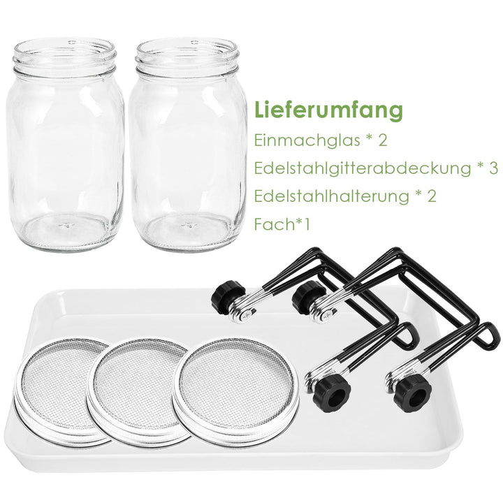 Sprouting glass germination glass 2pcs with lid & sieve 950ML | Kalsten