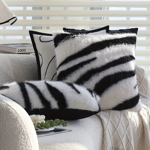 Striped Faux Fur Cushion Cover – Soft Microfiber Blend, 18x18 for Sofa and Couch Cushion Covers