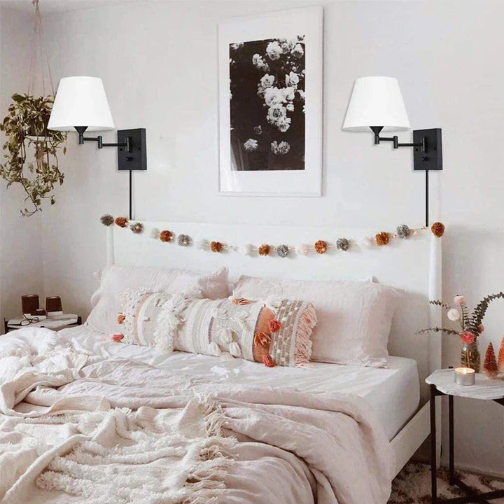 Swiveling wall lamp with fabric shade - Adjustable LED wall lamp for bedroom & living room | Kalsten