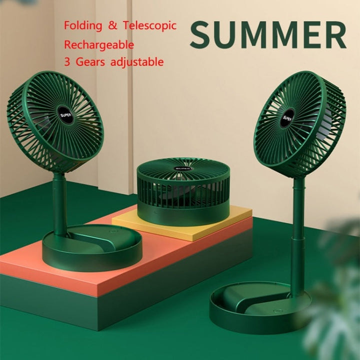 Portable Folding Fan  Retractable Floor Standing Fan,Style: Rechargeable (Green) | Kalsten