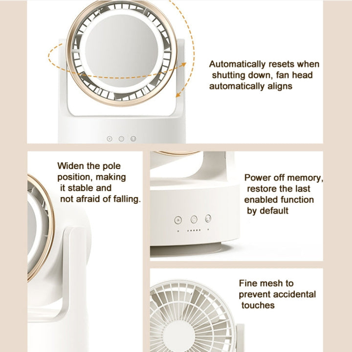 3 In 1 Multifunctional Desktop Fan with LED Light Cosmetic Mirror Rechargeable Oscillating | Kalsten