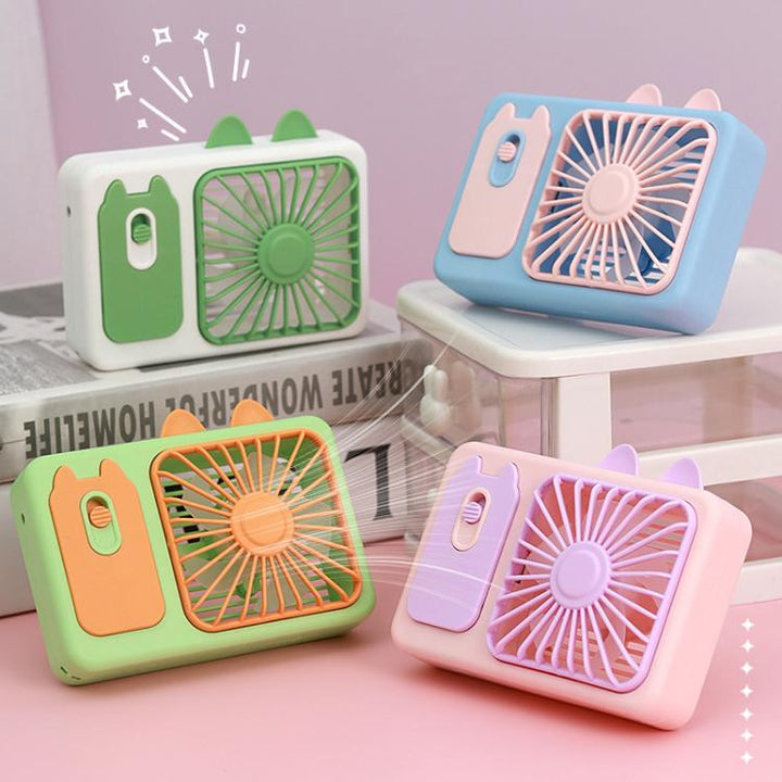 Cute Cartoon Kitten Camera Handheld Large Wind Rechargeable Fan With Stand Desktop Fan(Pink) | Kalsten