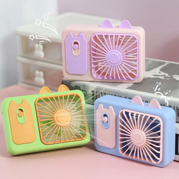 Cute Cartoon Kitten Camera Handheld Large Wind Rechargeable Fan With Stand Desktop Fan(Pink) | Kalsten