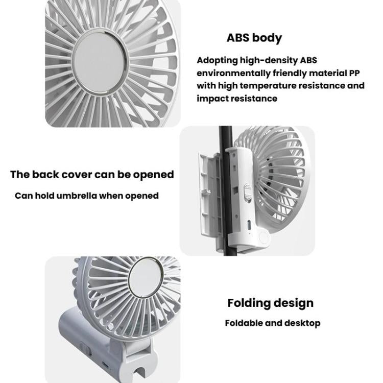 Folding Hanging Umbrella Fan USB Handheld Portable Umbrella Clip Fan Compact Desktop Fan(White) | Kalsten