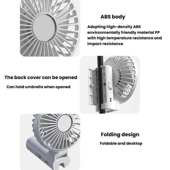 Folding Hanging Umbrella Fan USB Handheld Portable Umbrella Clip Fan Compact Desktop Fan(White) | Kalsten