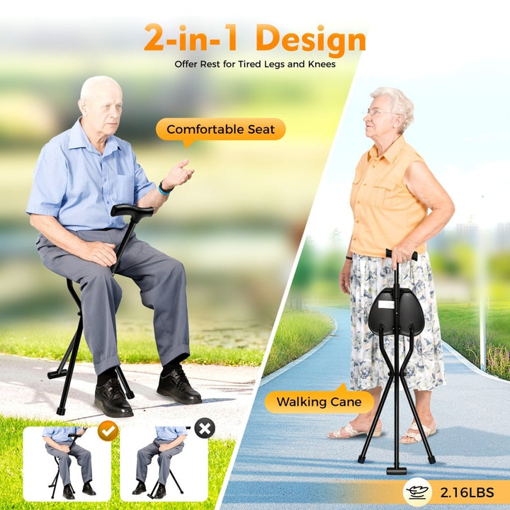 Kalsten | Foldable Walking Stick with Integrated Seat | Lightweight Aluminum Alloy Mobility Aid | 113kg Load Capacity | Non-Slip TPR Ergonomic Handle | 3-Leg Tripod Stability