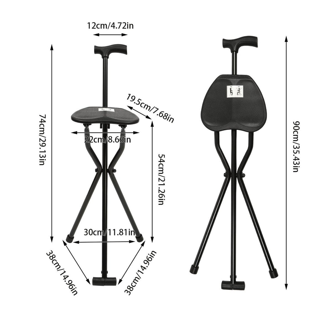 Kalsten | Foldable Walking Stick with Integrated Seat | Lightweight Aluminum Alloy Mobility Aid | 113kg Load Capacity | Non-Slip TPR Ergonomic Handle | 3-Leg Tripod Stability