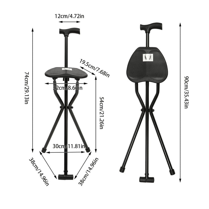 Kalsten | Foldable Walking Stick with Integrated Seat | Lightweight Aluminum Alloy Mobility Aid | 113kg Load Capacity | Non-Slip TPR Ergonomic Handle | 3-Leg Tripod Stability