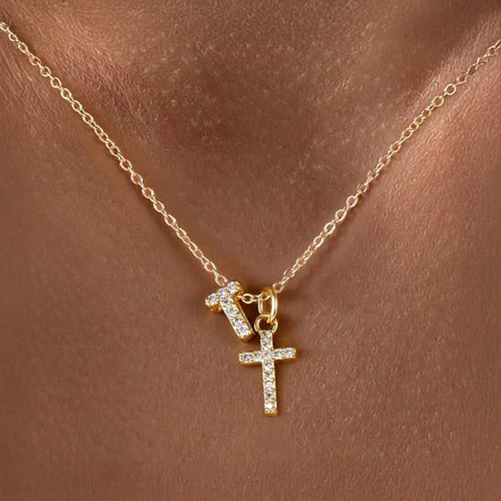Kalsten | Dainty Diamond Initial & Cross Necklace
