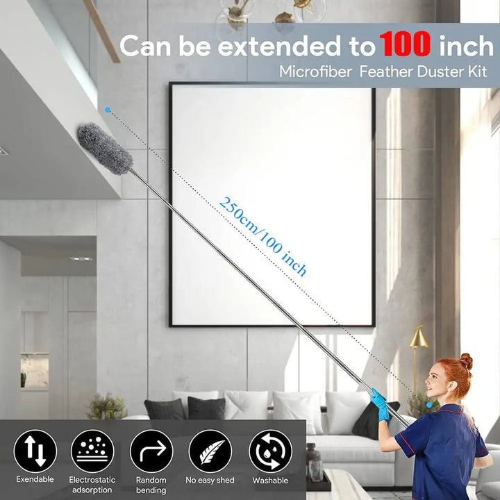 Kalsten | Telescopic dust duster with extra long microfiber head (Free 3 replacement cleaning heads)