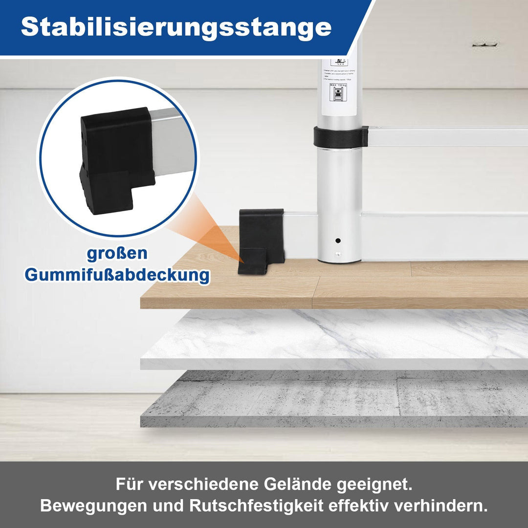 Telescopic ladder with 2 removable hooks with stabilizer | Kalsten