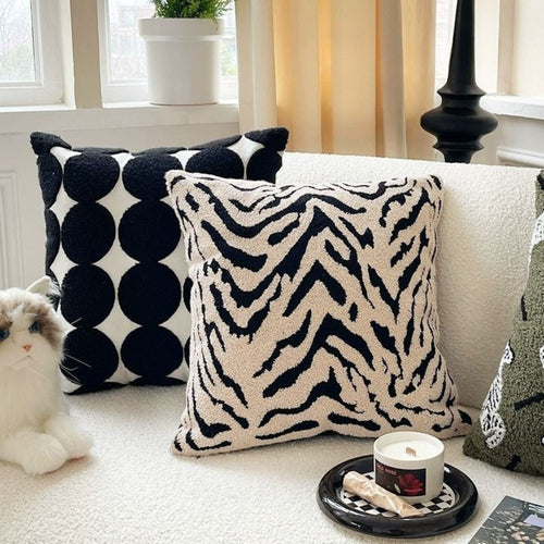 Modern White Tiger Stripe Cushion Cover – Soft Microfiber Blend with Embroidered Finish for Sofa and Couch Cushion Covers