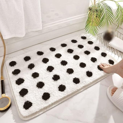 Plush Polka Dot Non-Slip Bath Mat – Soft Microfiber Bathroom Rug for Comfort and Quick-Dry Absorption