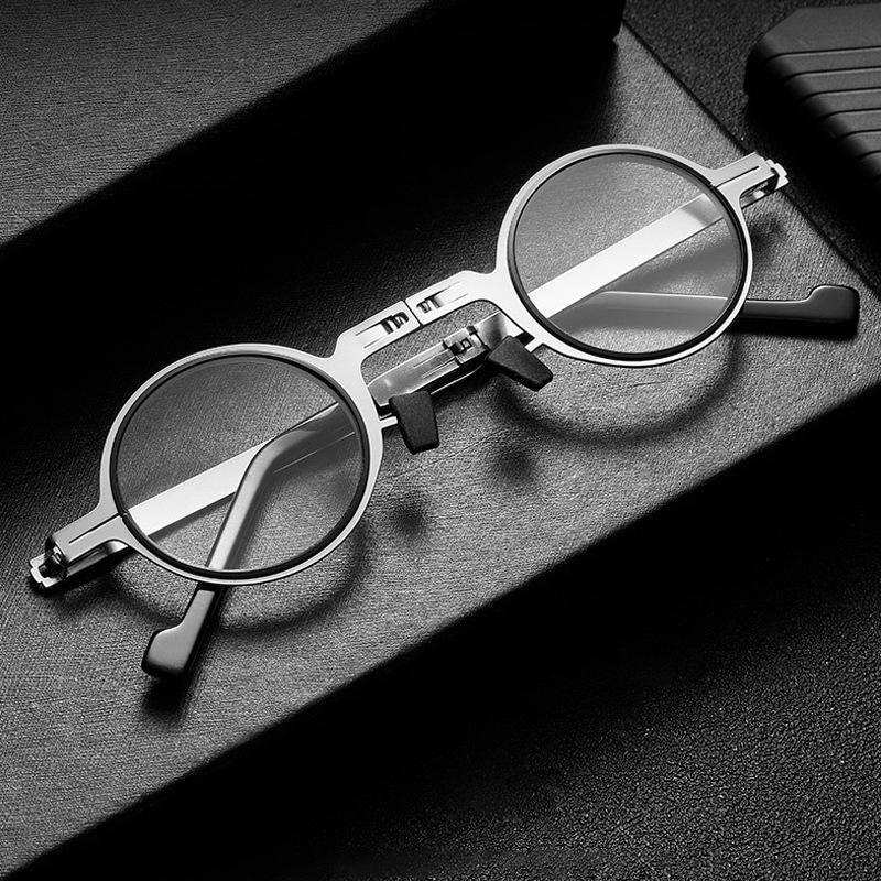 Kalsten | Titanium Reading Glasses with Blue Light Protection – Foldable and Lightweight, Silver, Round/Square