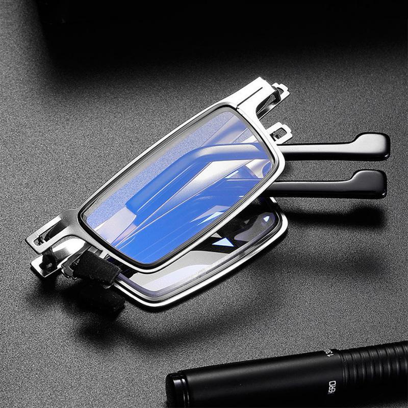 Kalsten | Titanium Reading Glasses with Blue Light Protection – Foldable and Lightweight, Silver, Round/Square