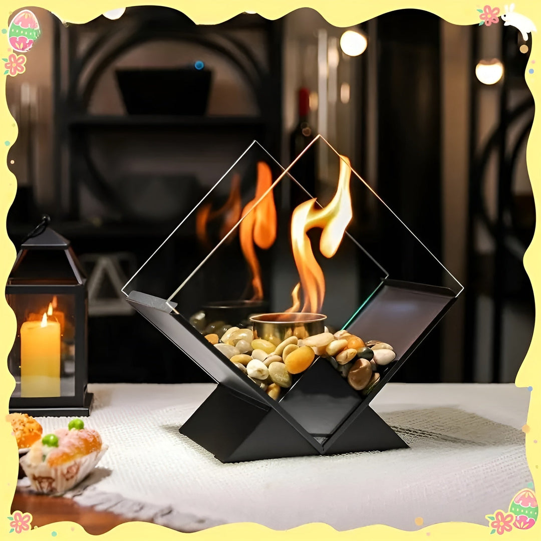 Table fireplace with stone decoration – Stylish ethanol fire | Perfect for living room & balcony | Kalsten