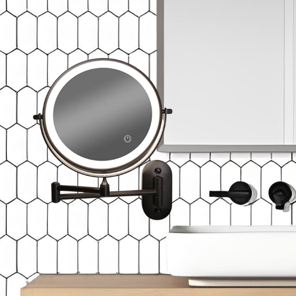 Kalsten | Black LED Rechargeable Makeup Mirror – 3-Color Light