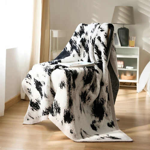 Cozy Black and White Fuzzy Knit Throw Blanket – Soft Cotton and Microfiber Blend, 51x63 for Modern Home Decor