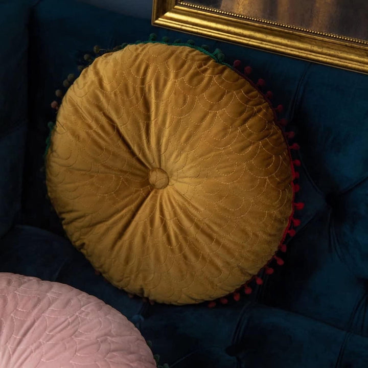 Kalsten | Veloura Round Vintage Quilted Ottoman Cushion Pad