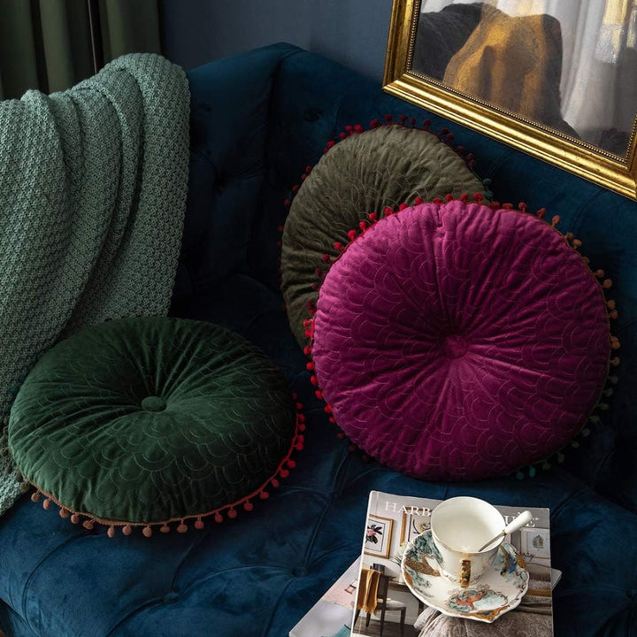 Kalsten | Veloura Round Vintage Quilted Ottoman Cushion Pad