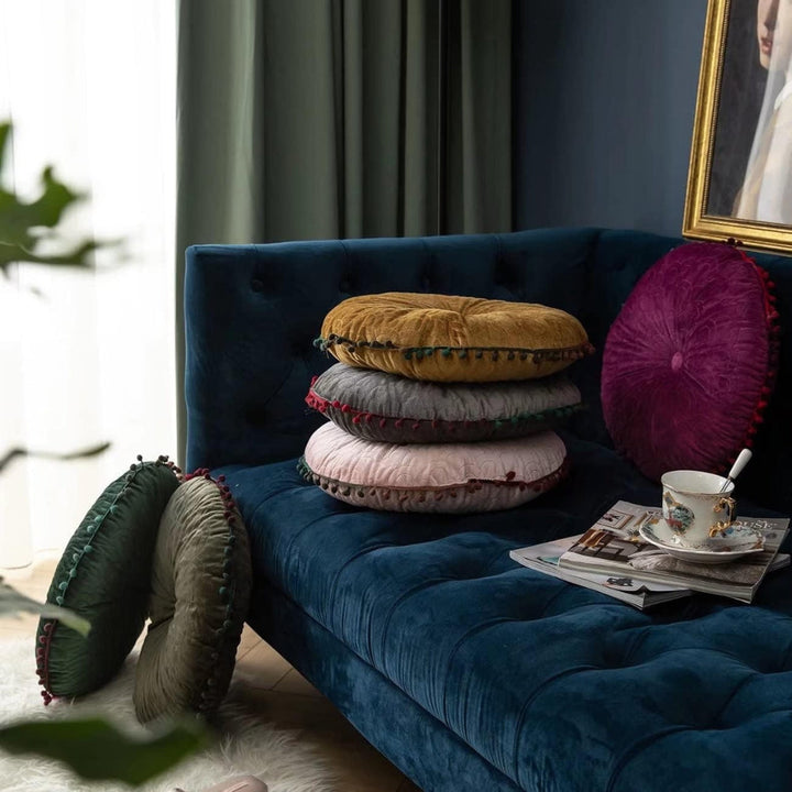 Kalsten | Veloura Round Vintage Quilted Ottoman Cushion Pad