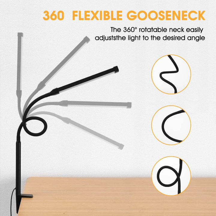 LED Desk Lamp with Lamp, eye-friendly Clip-On Lights for the Home Office, 3 Modes 10 Brightness Levels, long flexible Gooseneck, Metal, Swing Arm Architect Task Desk Lamps with USB Adapter, White | Kalsten