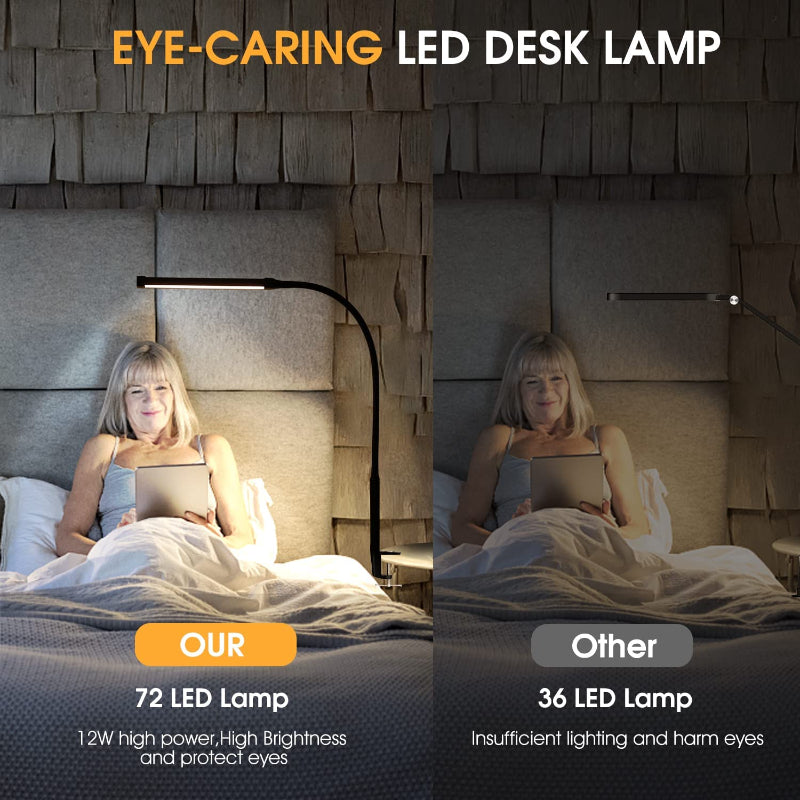 LED Desk Lamp with Lamp, eye-friendly Clip-On Lights for the Home Office, 3 Modes 10 Brightness Levels, long flexible Gooseneck, Metal, Swing Arm Architect Task Desk Lamps with USB Adapter, White | Kalsten