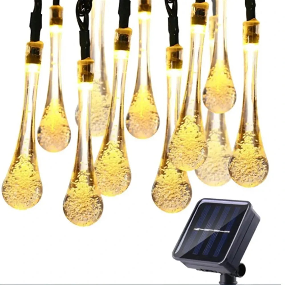 Solar-powered dew drop string lights for garden, waterproof LED decorative lighting for outdoor areas | Noxord