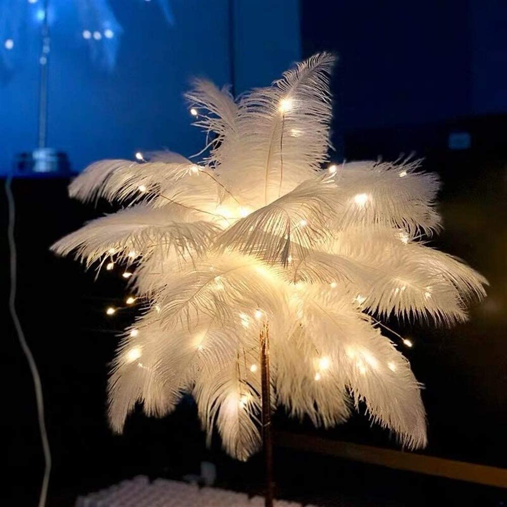 Ostrich Night Light | Eccentric Lamp with Feathers & Rose Gold Base | Kalsten