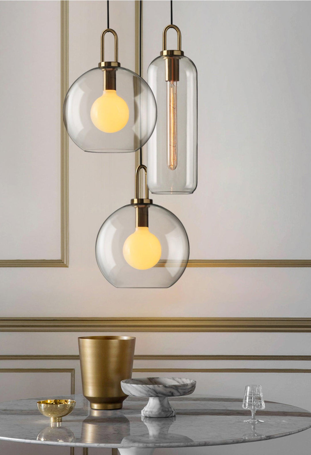 Pendant Light Glass Metal 11.8 in Hanging Living Room Bedroom Ceiling Adjustable Modern Minimalist Lighting Fixture | Kalsten