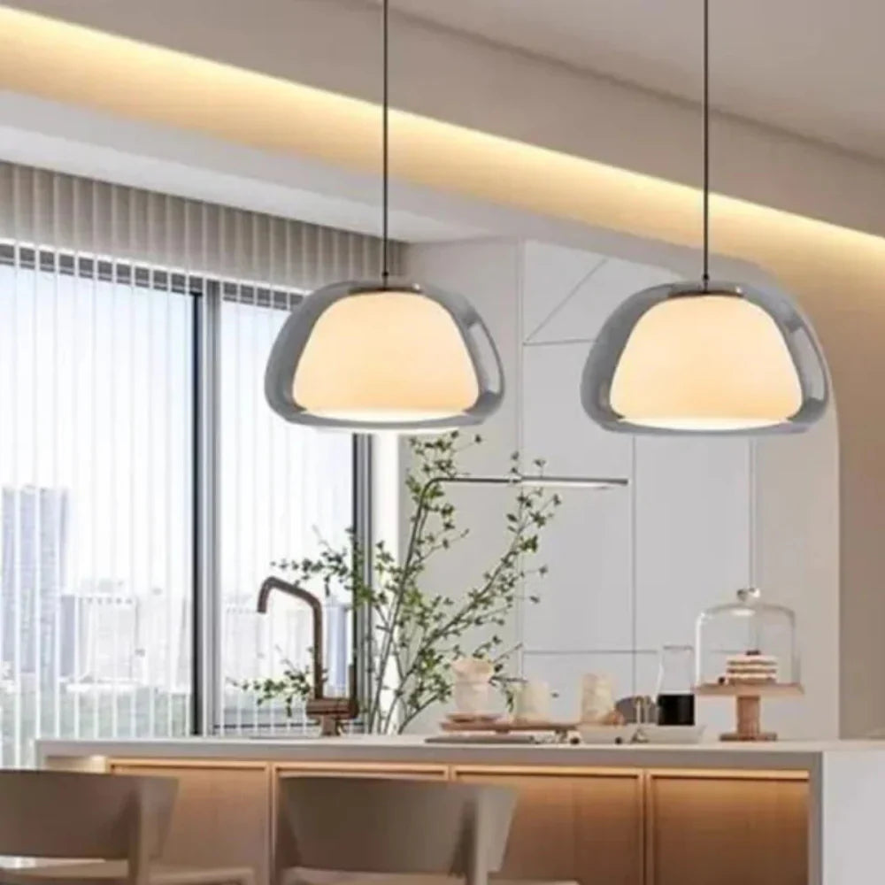 Pendant Light Glass Dome 9.8 in Adjustable Kitchen Dining Room Hanging Fixture Modern Multi-Light Setup | Kalsten