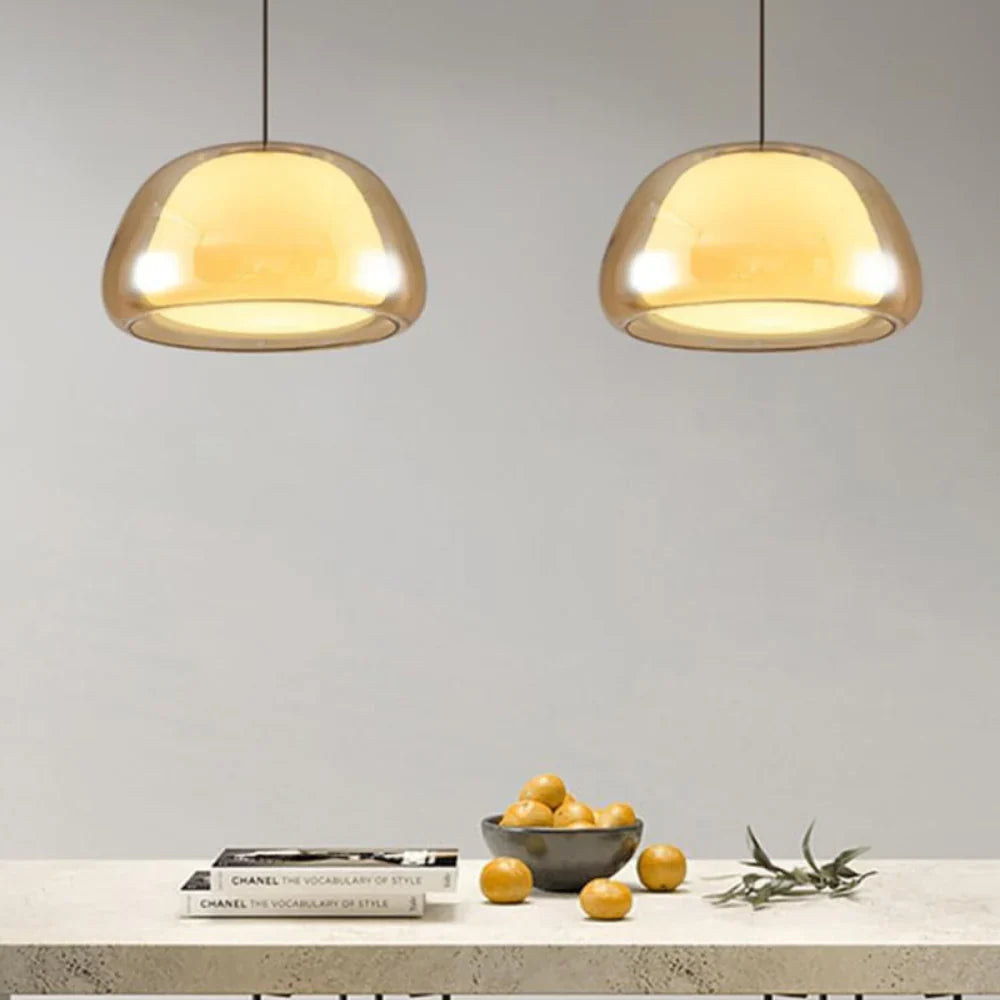 Pendant Light Glass Dome 9.8 in Adjustable Kitchen Dining Room Hanging Fixture Modern Multi-Light Setup | Kalsten