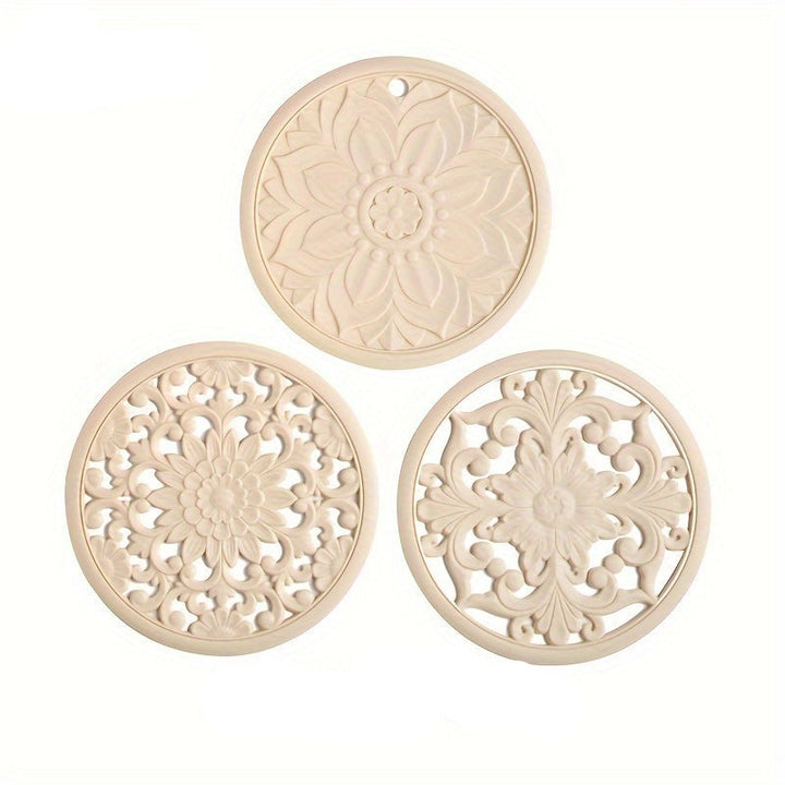Kalsten | Set of 3 Heat Resistant Silicone Mats with Floral Pattern – Protection up to 230°C, Non-Slip, 16 cm